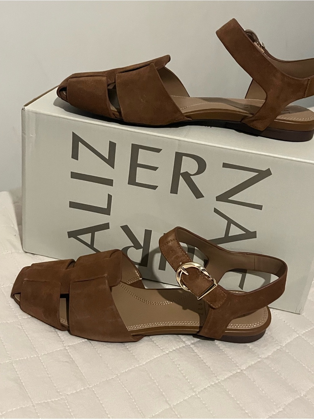 Naturalizer
Women's Cleo Strappy Flat Sandals Brown Suede Woven Flat Sandals